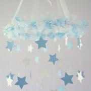 Baby Blue & White Star Mobile - Nursery Mobile, Baby Shower Gift, Nursery Decor
