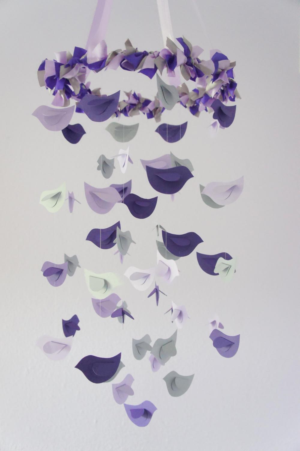 Modern Nursery Mobile- Birds In Purple, Lavender & Grey- Baby Shower Gift, Photographer Prop