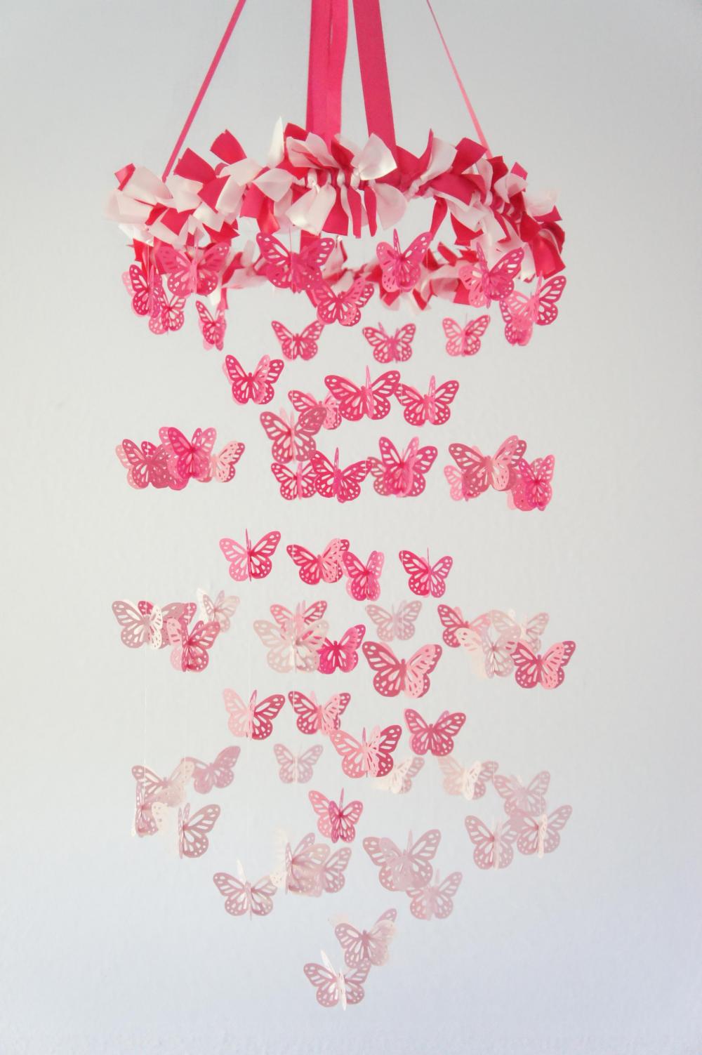 Butterfly Mobile In Cascading Pinks- Nursery Mobile, Baby Shower Gift, Nursery Decor