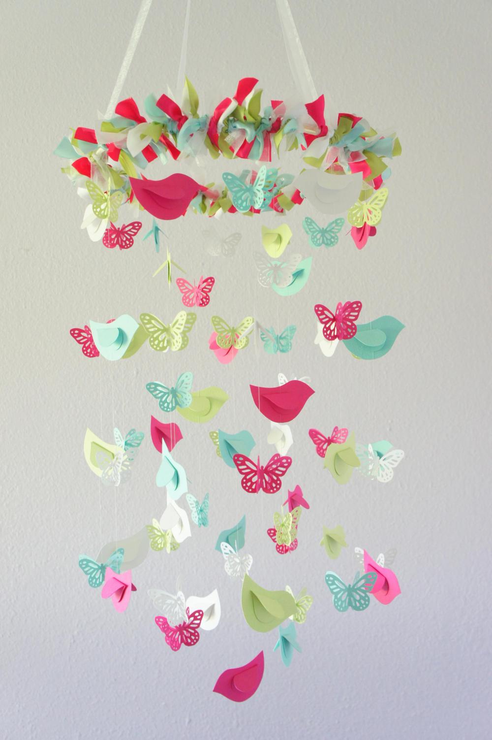 Butterflies & Birds Nursery Mobile, Baby Shower Gift